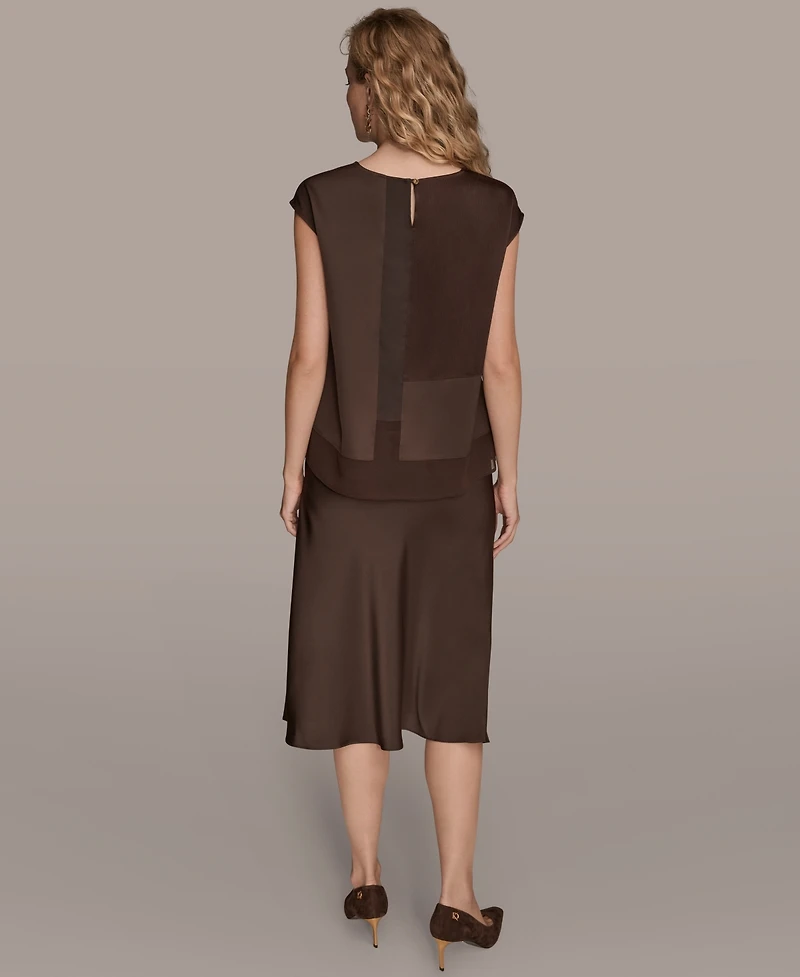 Donna Karan New York Women's Mixed Media Cap Sleeve Top