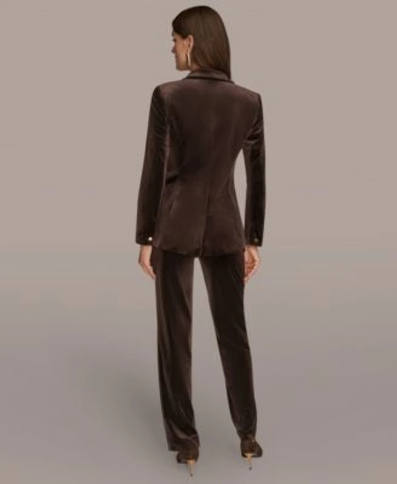 Donna Karan New York Womens Velvet One Button Jacket Charmeuse Cowl Neck Tank Top Velvet Straight Leg Pants
