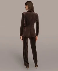 Donna Karan New York Womens Velvet One Button Jacket Charmeuse Cowl Neck Tank Top Velvet Straight Leg Pants