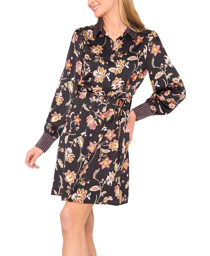 CeCe Women's Mix Print Long Sleeve Shirt Dress
