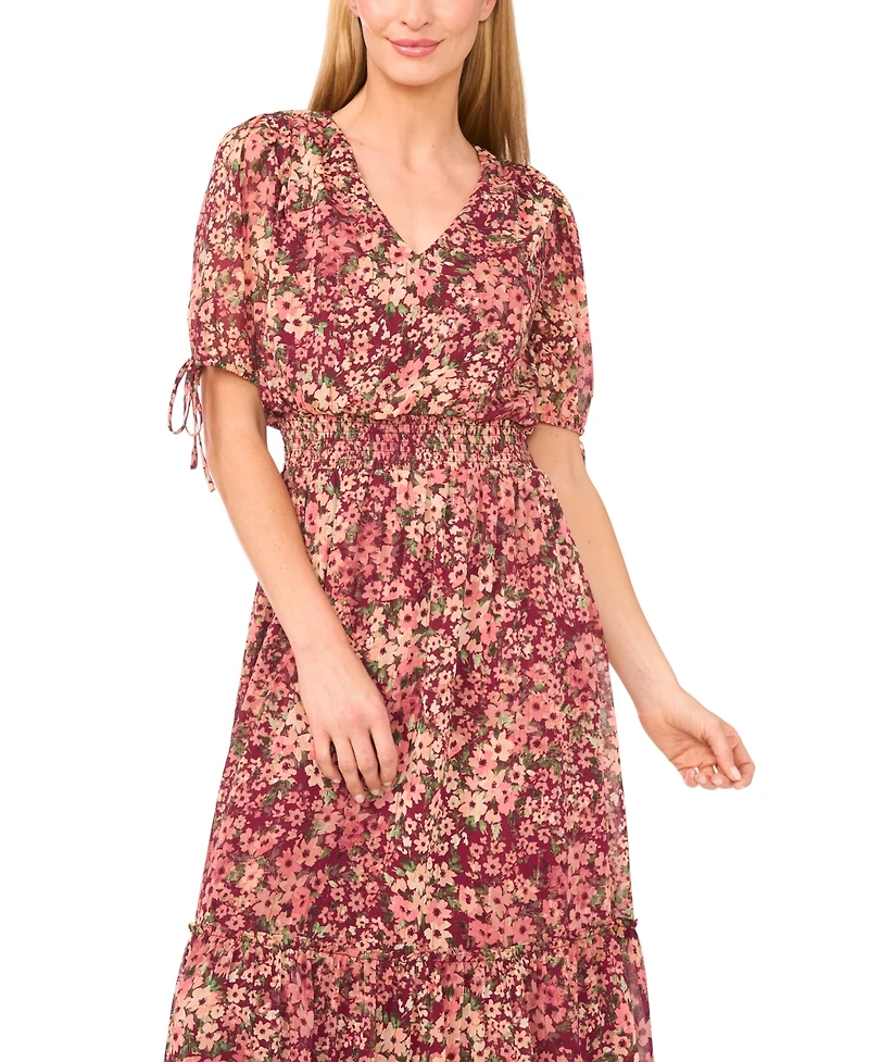 CeCe Women's Smocked Waist V-Neck Maxi Dress