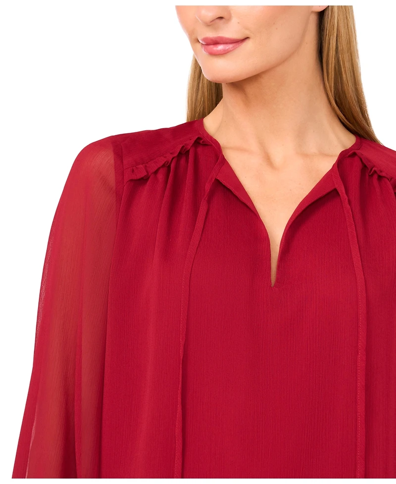 CeCe Women's Long Sleeve Ruffle Detail Top