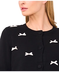 CeCe Women's Ribbon Applique Crewneck Cardigan Sweater