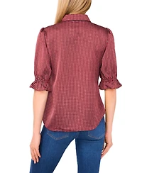 CeCe Women's Balloon Short Sleeves Button Down Shirt