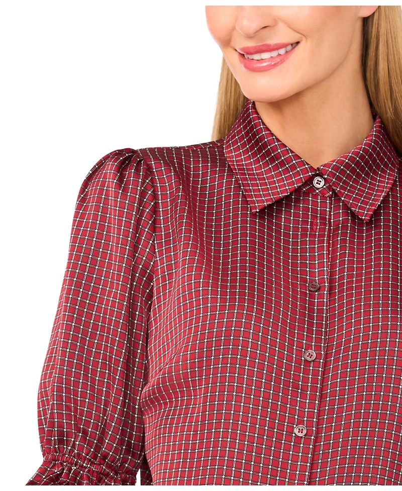 CeCe Women's Balloon Short Sleeves Button Down Shirt