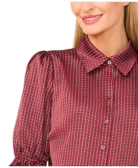 CeCe Women's Balloon Short Sleeves Button Down Shirt