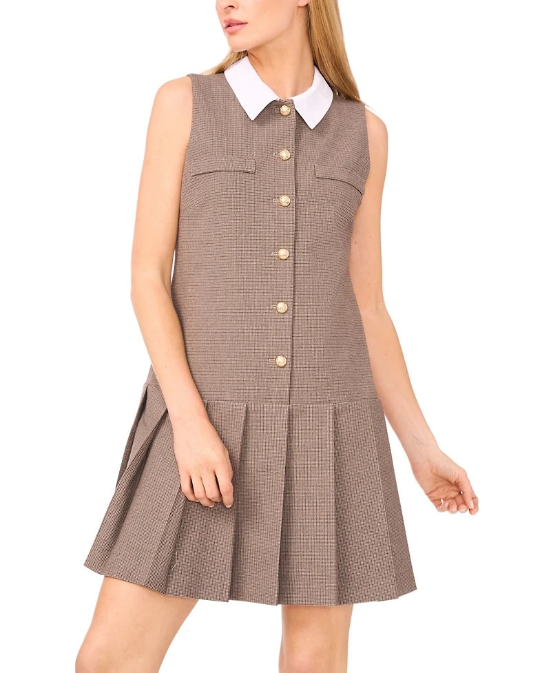 CeCe Women's Sleeveless Houndstooth Button Down Dress