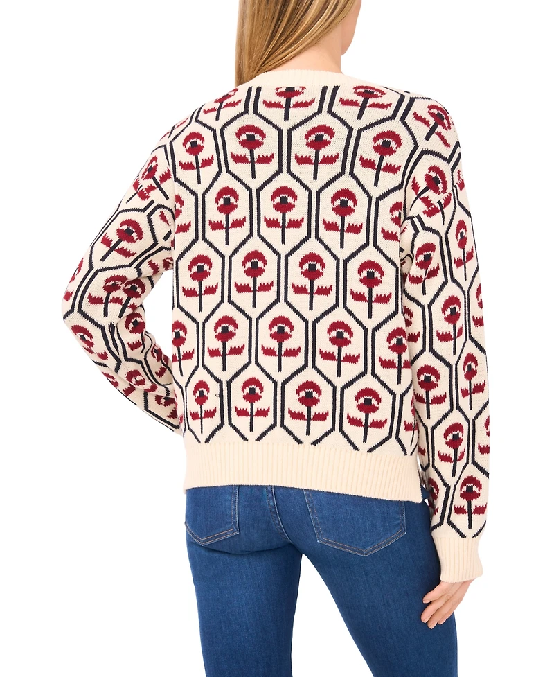 CeCe Women's Jacquard Mock Neck Sweater