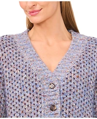 CeCe Women's Tuck Stitch Long Sleeve Cardigan Sweater