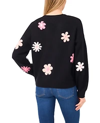 CeCe Women's Flower Pattern V-Neck Cardigan Sweater
