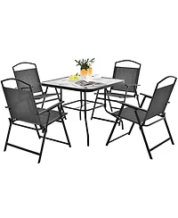 Gymax Dining Set for 4 Folding Chairs & Dining Table Set w/ Umbrella Hole Patio