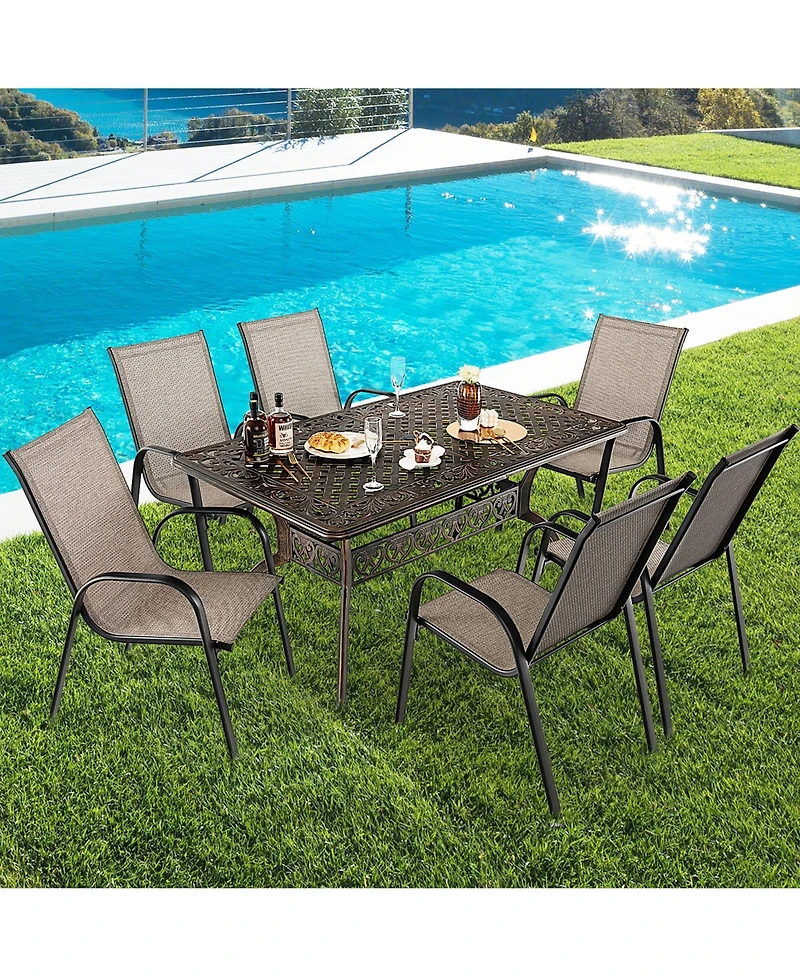 Costway 59'' Outdoor Dining Table All-Weather Cast Aluminum Umbrella Hole 6 Person