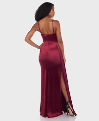 B Darlin Juniors' Satin Cowlneck Gown