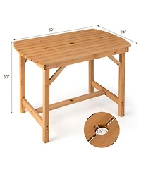 Costway Patio Outdoor Fir Wood Dining Table 1.5'' Umbrella Hole Backyard Garden