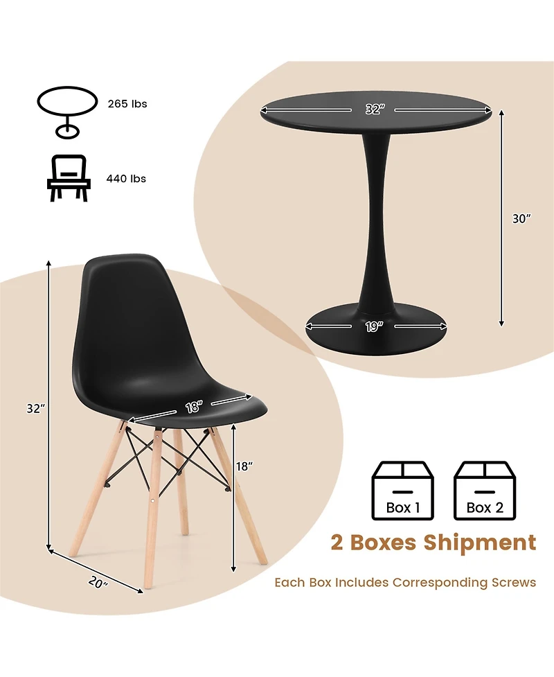 Gymax 5PCS Dining Set Modern Round Dining Table 4 Chairs for Small Space Kitchen