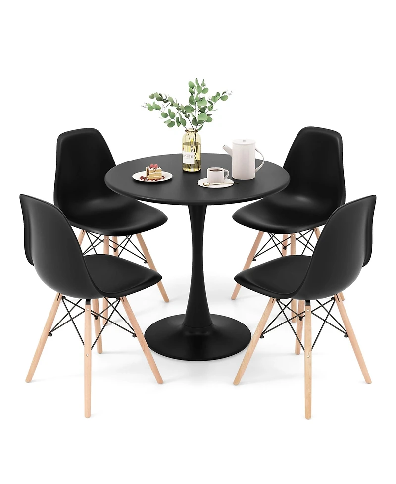 Gymax 5PCS Dining Set Modern Round Dining Table 4 Chairs for Small Space Kitchen