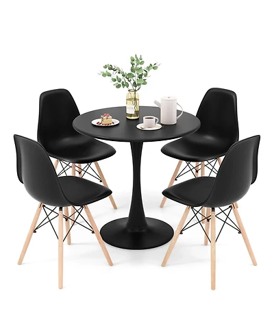 Gymax 5PCS Dining Set Modern Round Dining Table 4 Chairs for Small Space Kitchen
