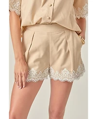 English Factory Women's Linen Lace Shorts