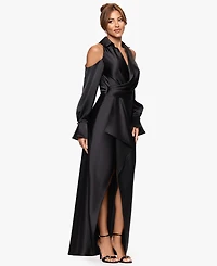 Xscape Women's V-Neck Long Sleeve Maxi Dress