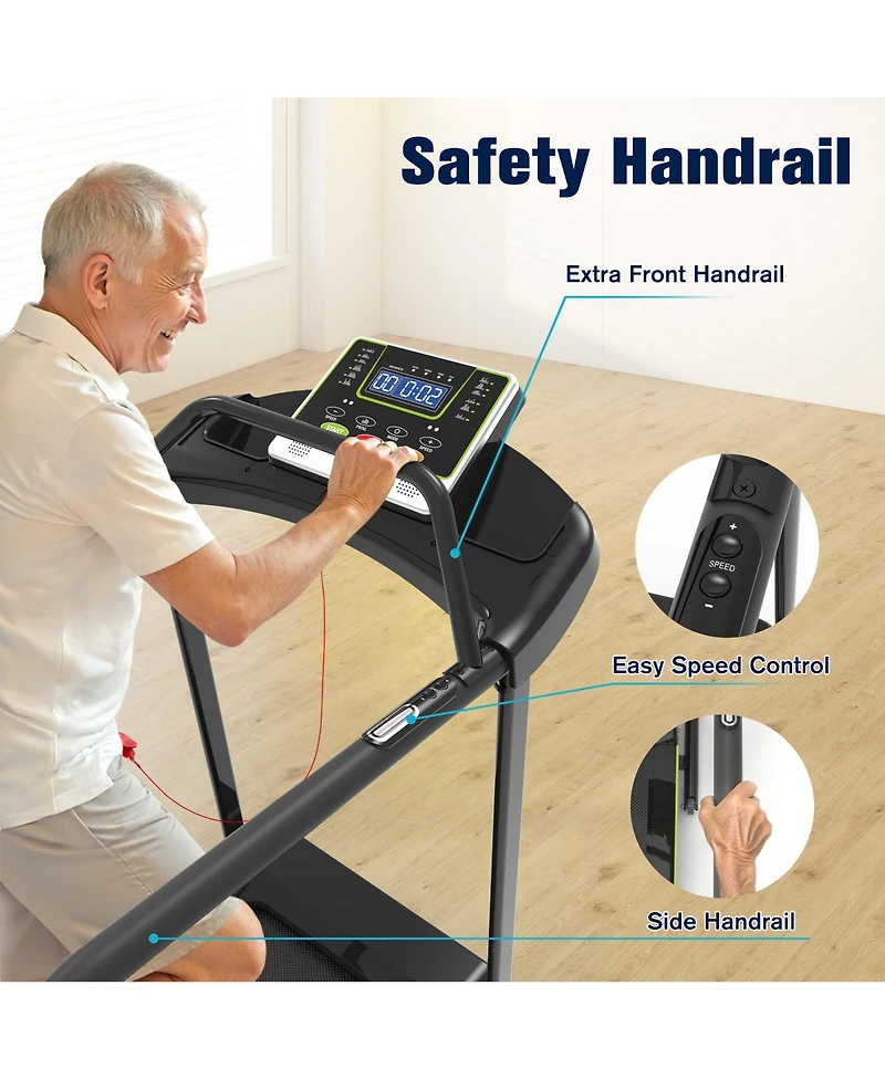 Redliro Senior Treadmill with Long Side Handrails, 300lbs Capacity, Led Display & Heart Rate Sensor, Safe Walking Treadmill for Elderly