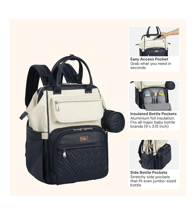 BabbleRoo Premium Faux Leather Diaper Bag Backpack Spacious & Stylish Nappy Organizer Light Brown