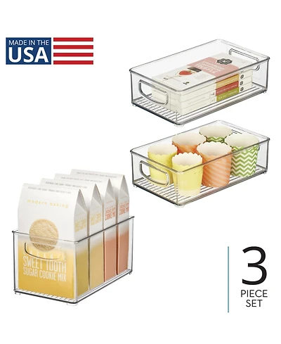 iDesign Plastic Stackable Pantry Bins with Handles, 3 Pack, Clear, Made in Usa