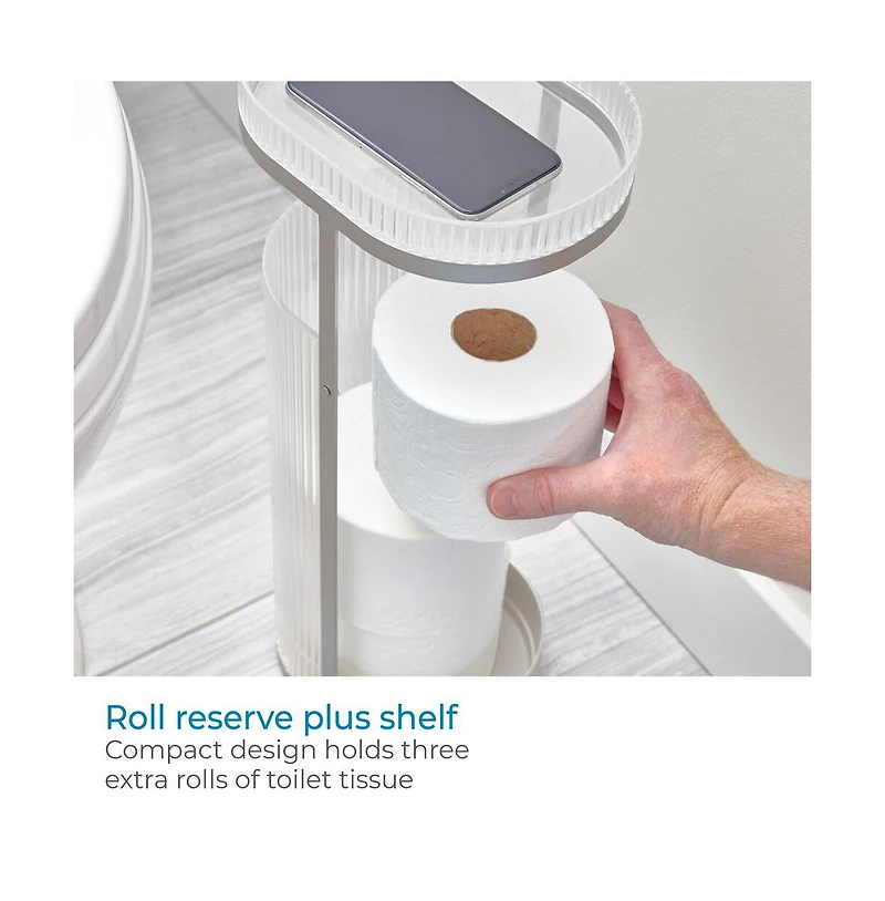 iDesign Fluted Toilet Paper Storage Holder with Shelf - Clear/Satin/Gray