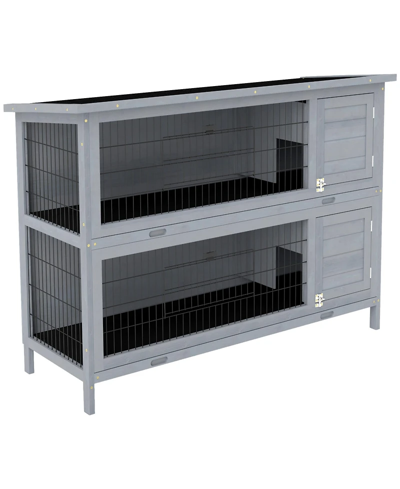 PawHut Wooden Bunny Cage w/ Dividers and Pull Out Trays for Outdoors