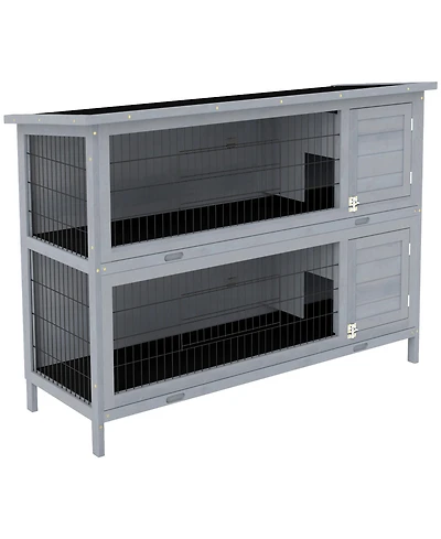 PawHut Wooden Bunny Cage w/ Dividers and Pull Out Trays for Outdoors