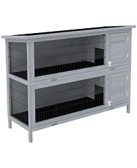 PawHut Wooden Bunny Cage w/ Dividers and Pull Out Trays for Outdoors