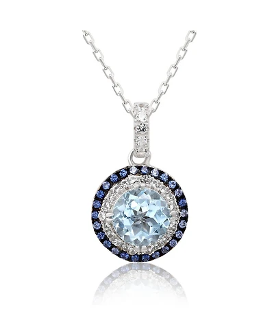 Suzy Levian Sterling Silver Round Cut Topaz And Sapphire Double Halo Pendant