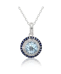 Suzy Levian Sterling Silver Round Cut Topaz And Sapphire Double Halo Pendant