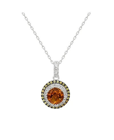 Suzy Levian Sterling Silver Round Cut Topaz And Sapphire Double Halo Pendant