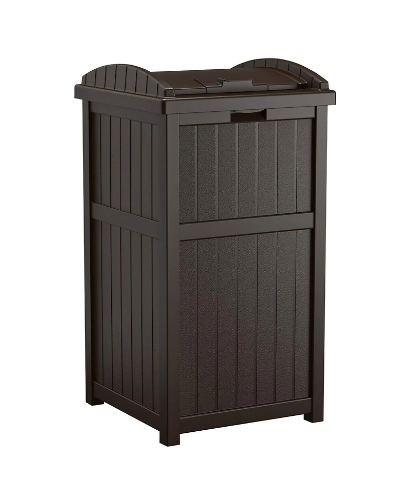 Suncast Trash Hideaway Outdoor 33 Gallon Garbage Waste Can Bin, Java (2 Pack)