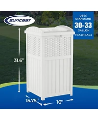 Suncast GHW1732WH Trashcan Hideaway Outdoor 33 Gallon Garbage Waste Bin, White