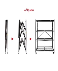 Origami R5-06W Black 4-Wheeled and 4-Shelf Folding Steel Wire Shelving Storage