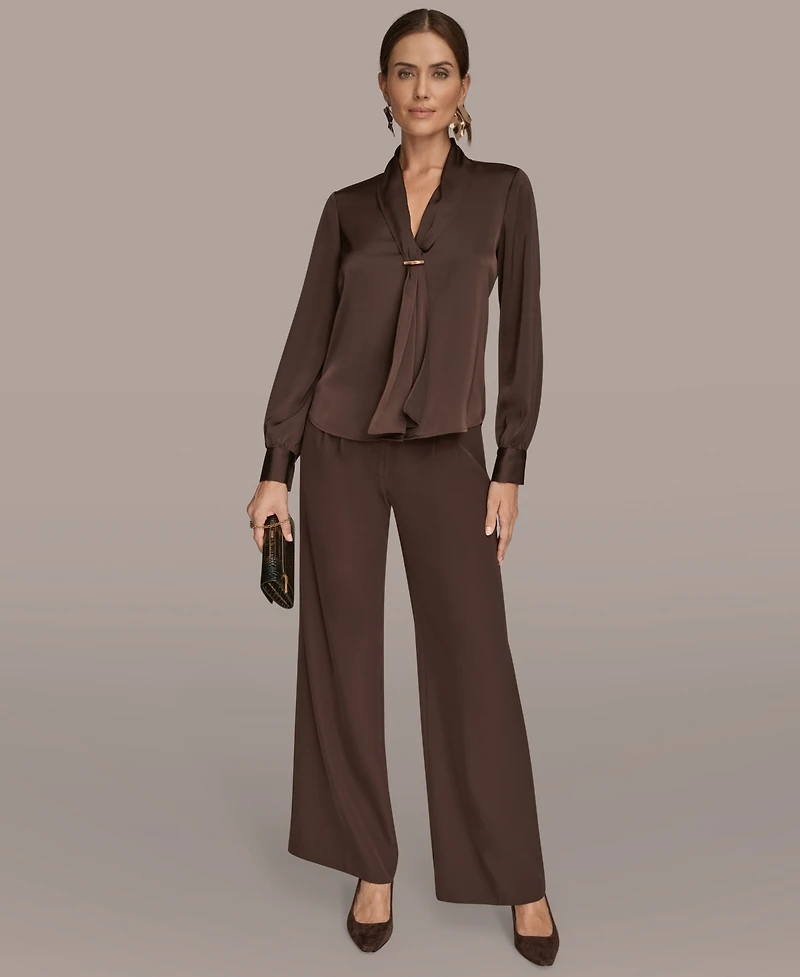Donna Karan New York Women's Petite V-Neck with Bar in Scarf Top, Regular & Petites