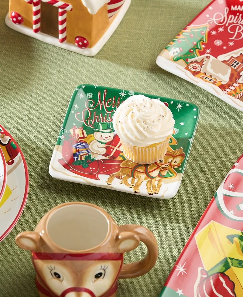 Certified International Santa's Retro Christmas Canape Plates, Set of 4