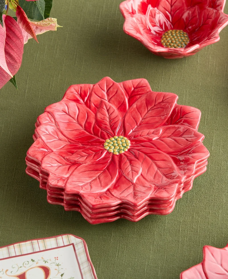 Certified International Winter Blooms Poinsettia Dessert Plates, Set of 4