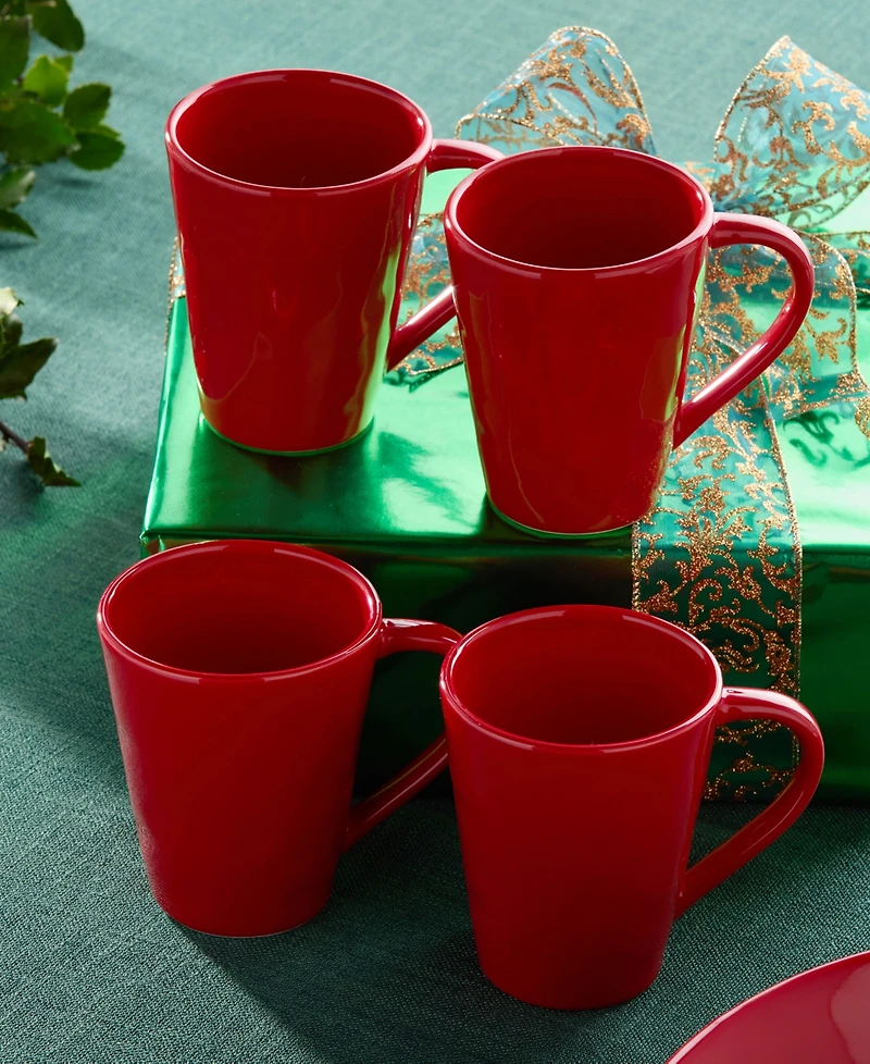 Certified International Berry Red Christmas Mugs, Set of 4