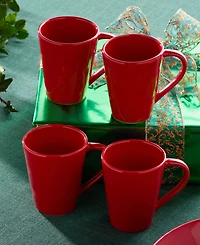 Certified International Berry Red Christmas Mugs, Set of 4
