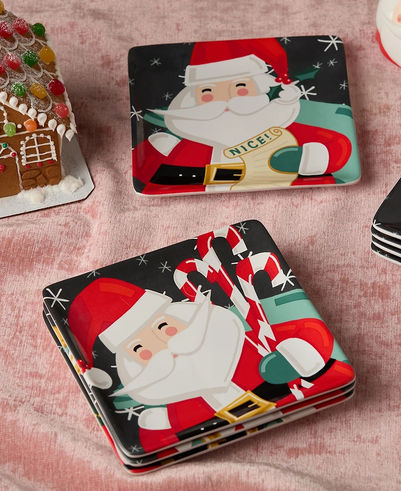 Certified International Christmas Whimsy Santa Dessert Plates, Set of 4