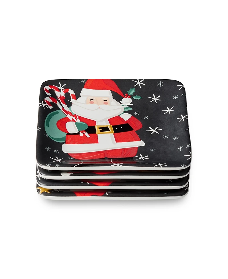 Certified International Christmas Whimsy Santa Canape Plates, Set of 4