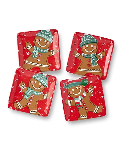 Certified International Christmas Whimsy Gingerbread Canape Plates, Set of 4