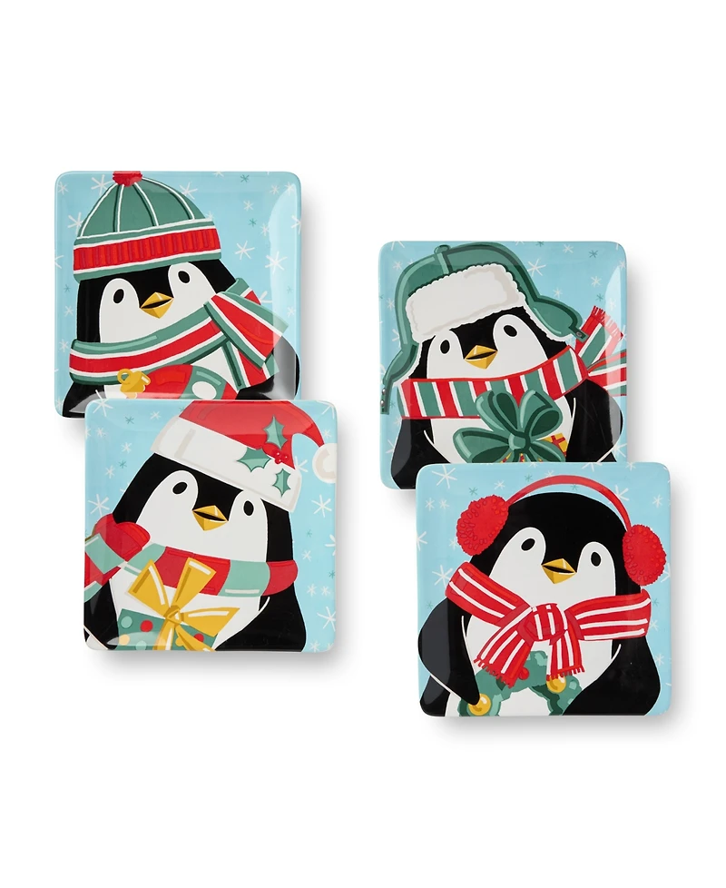 Certified International Christmas Whimsy Penguin Dessert Plates, Set of 4