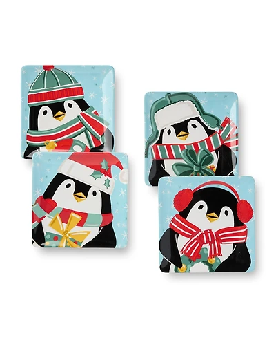Certified International Christmas Whimsy Penguin Dessert Plates, Set of 4