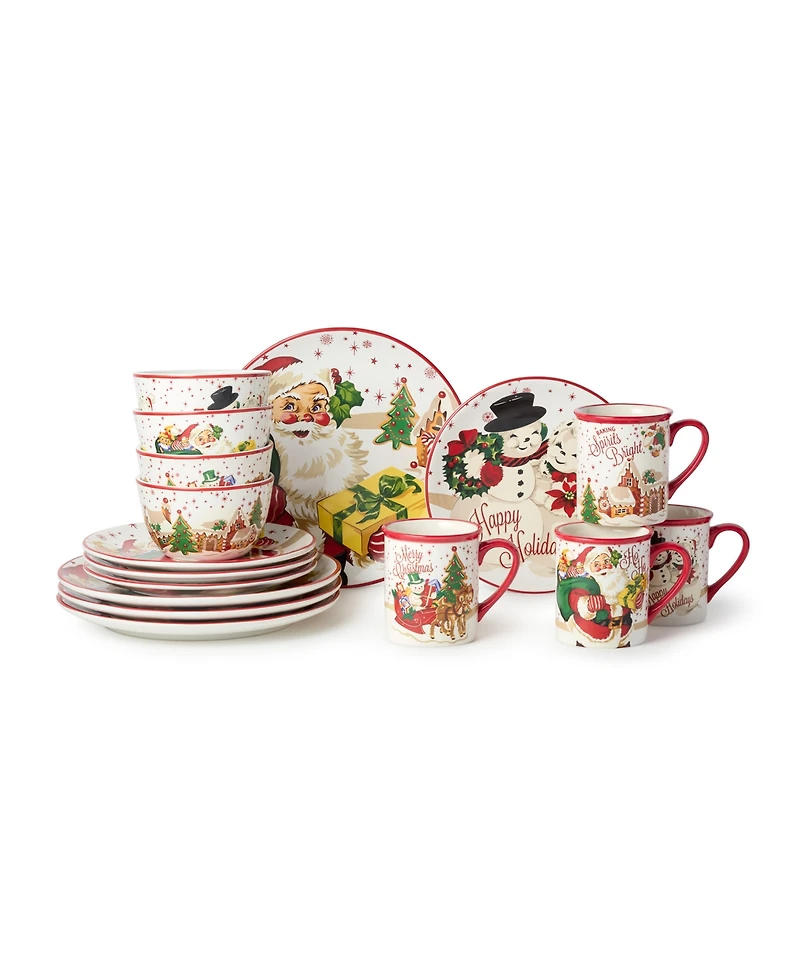 Certified International Santa's Retro Christmas 16-Pc. Dinnerware Set, Service for 4