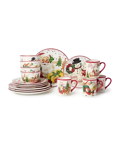 Certified International Santa's Retro Christmas 16-Pc. Dinnerware Set, Service for 4