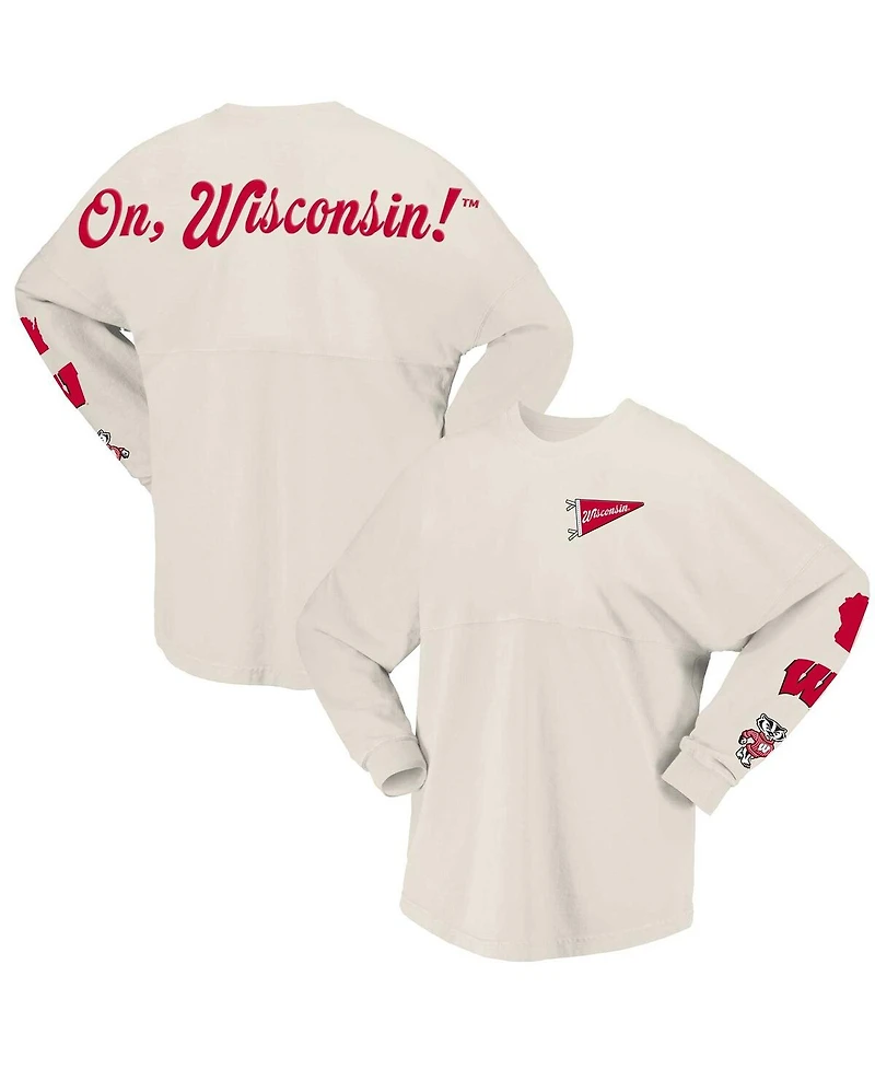 Spirit Jersey Women's Natural Wisconsin Badgers Local Long Sleeve T-Shirt