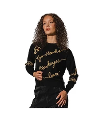 Kadyluxe Women's Black Iowa Hawkeyes Love Note Embroidered Pullover Sweater